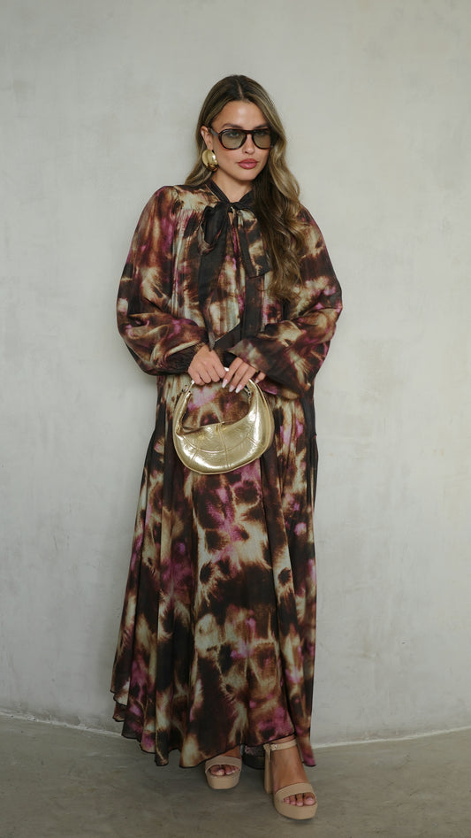 שמלת קלוש עניבה קארינה | חום/סגול