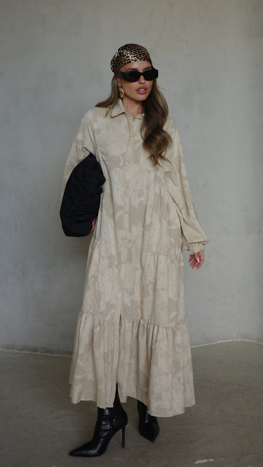 שמלת קלוש כפתורים טקסטורה אשלי | בז