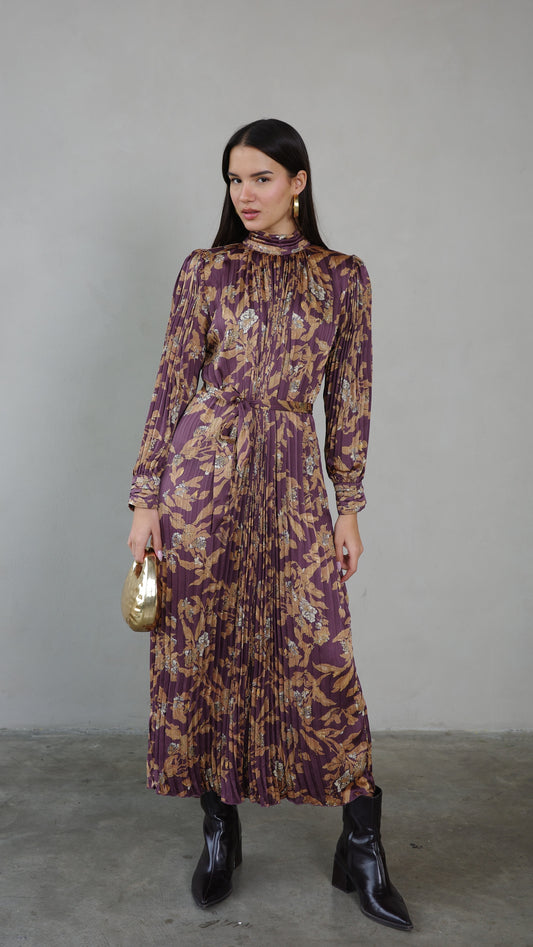 שמלת מידי פליסה קנדרה | סגול חציל