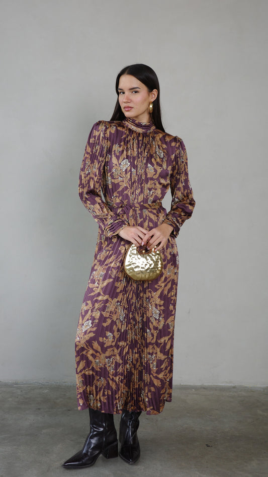 שמלת מידי פליסה קנדרה | סגול חציל