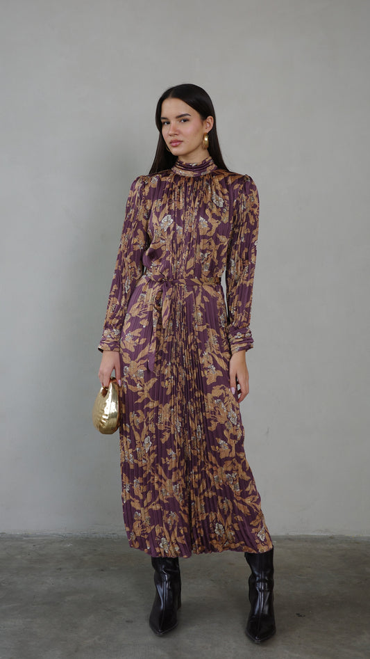 שמלת מידי פליסה קנדרה | סגול חציל