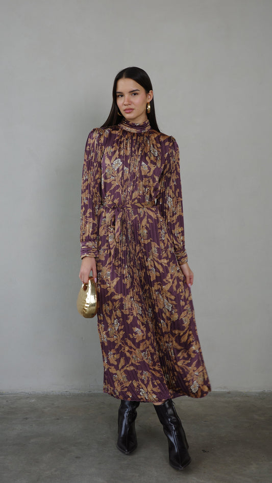 שמלת מידי פליסה קנדרה | סגול חציל