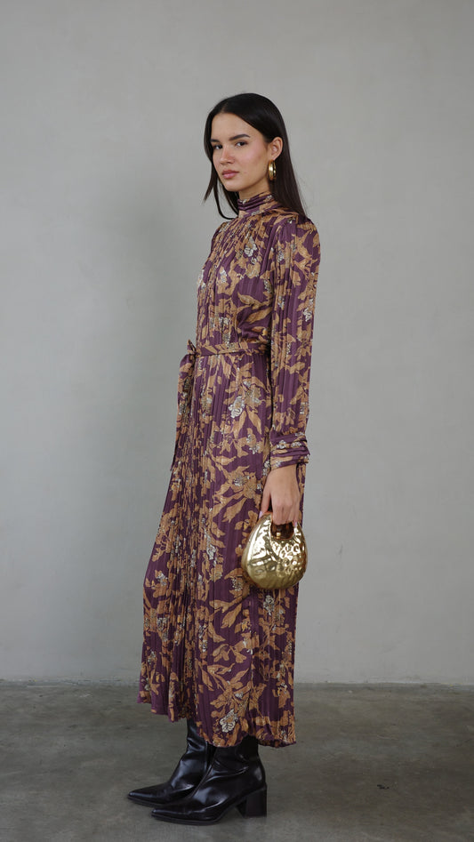 שמלת מידי פליסה קנדרה | סגול חציל