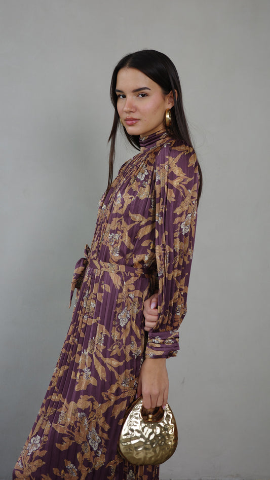 שמלת מידי פליסה קנדרה | סגול חציל