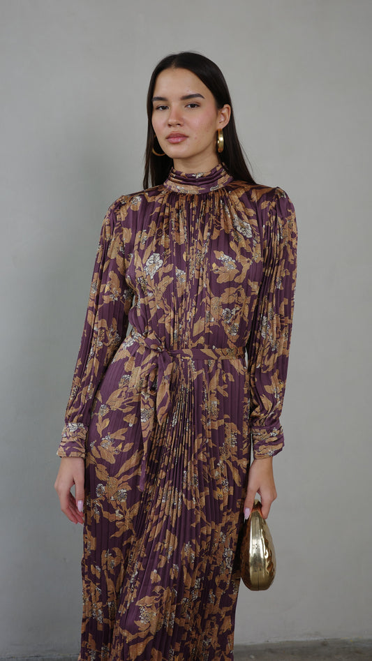 שמלת מידי פליסה קנדרה | סגול חציל