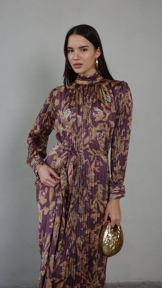 שמלת מידי פליסה קנדרה | סגול חציל