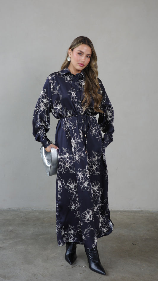 שמלת מקסי גלביה קלאסי סינטיה | שחור