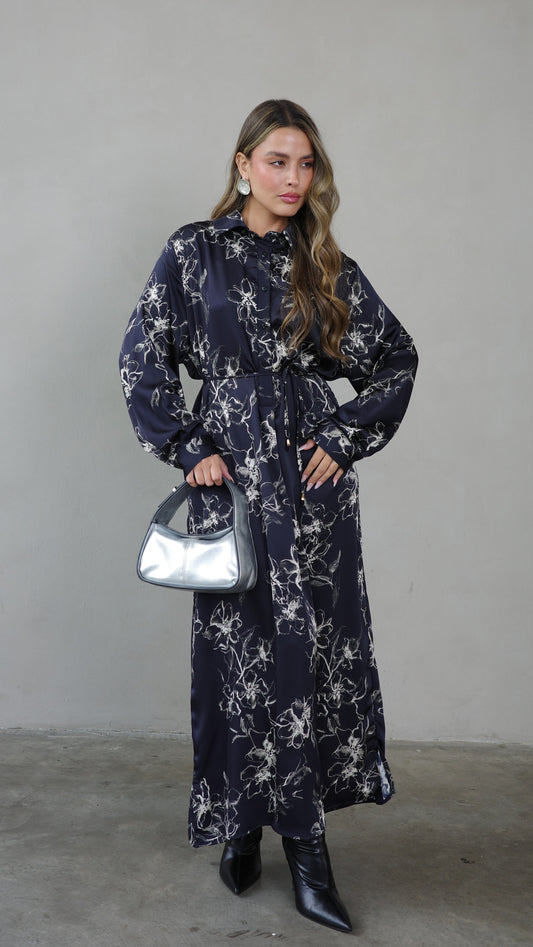 שמלת מקסי גלביה קלאסי סינטיה | שחור