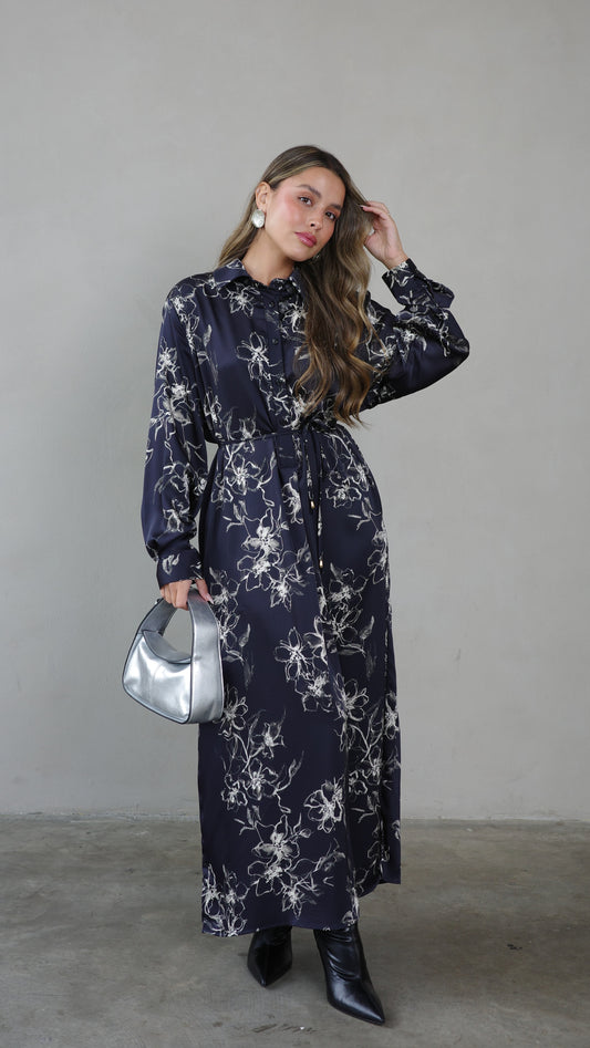 שמלת מקסי גלביה קלאסי סינטיה | שחור