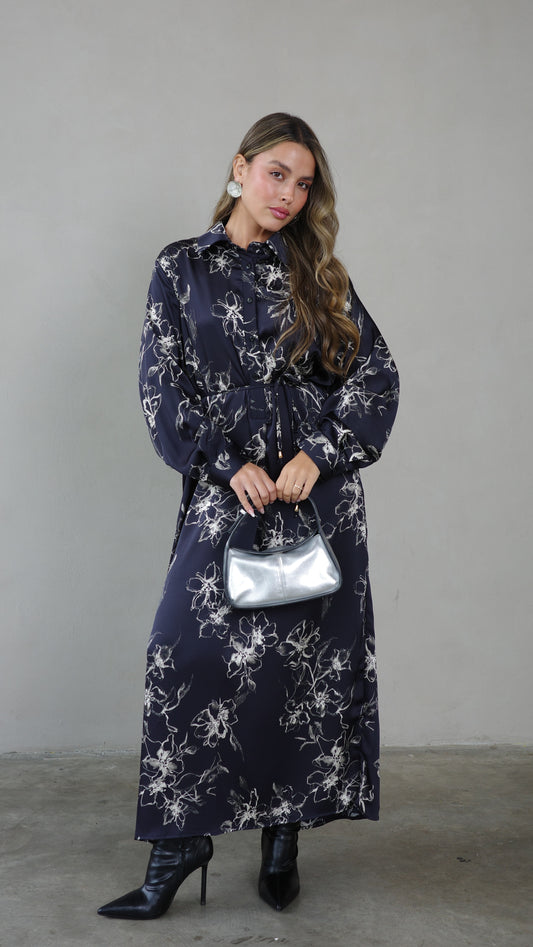 שמלת מקסי גלביה קלאסי סינטיה | שחור