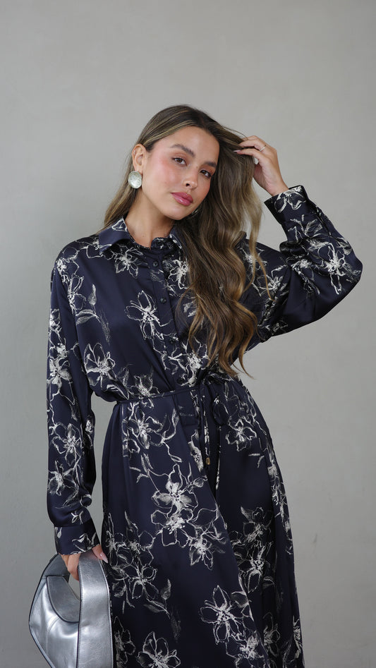 שמלת מקסי גלביה קלאסי סינטיה | שחור