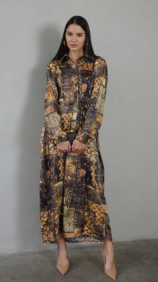 שמלת מקסי גלביה קלאסי סינטיה | חום