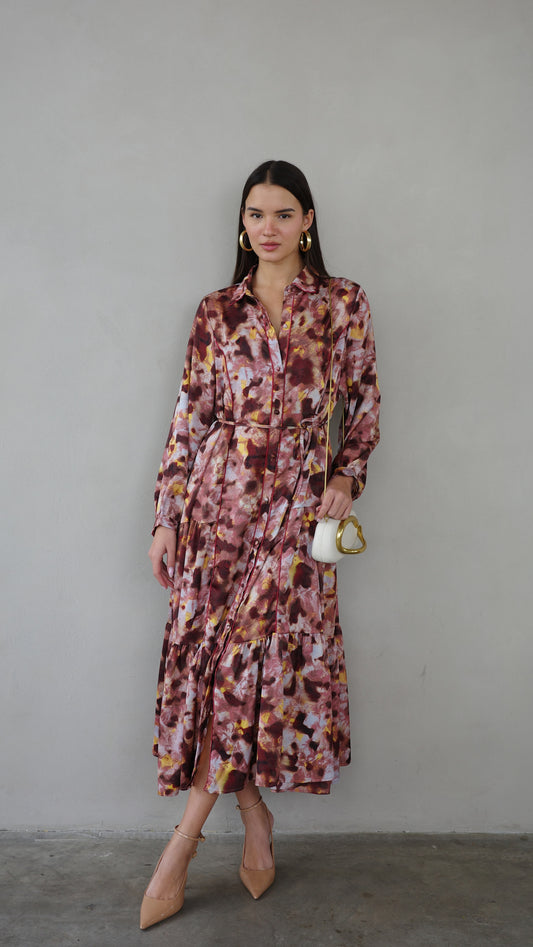 שמלת קלוש כפתורים טקסטורה אשלי | ורוד