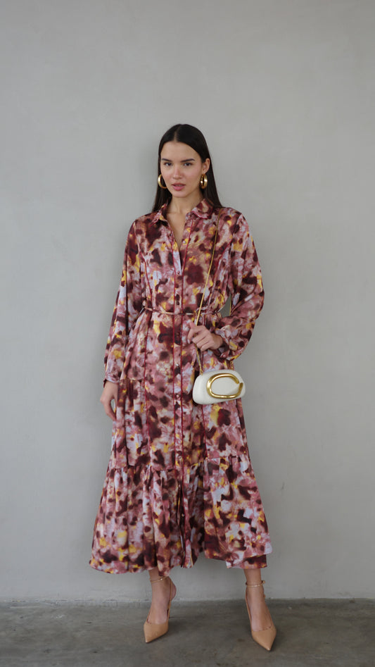 שמלת קלוש כפתורים טקסטורה אשלי | ורוד