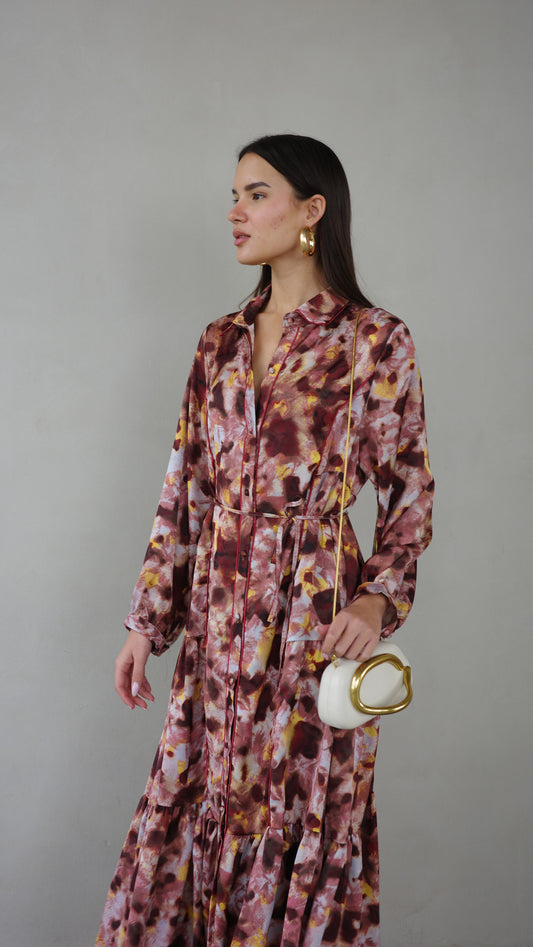 שמלת קלוש כפתורים טקסטורה אשלי | ורוד