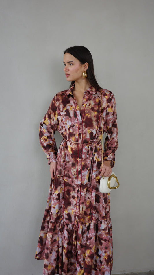 שמלת קלוש כפתורים טקסטורה אשלי | ורוד