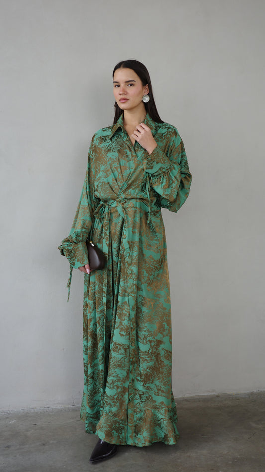 שמלת מקסי קלוש מלמלה מעטפת | חום (Copy)