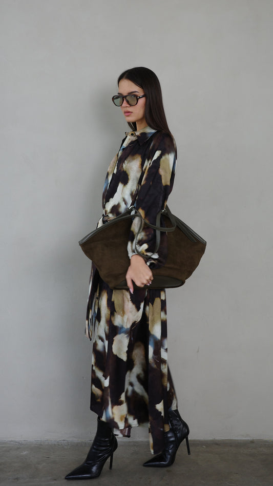 שמלת מקסי אוברסייז כפתורים ניקולה | חום/בז