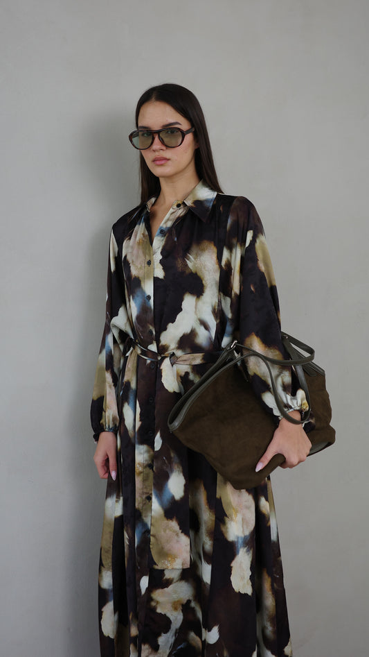 שמלת מקסי אוברסייז כפתורים ניקולה | חום/בז