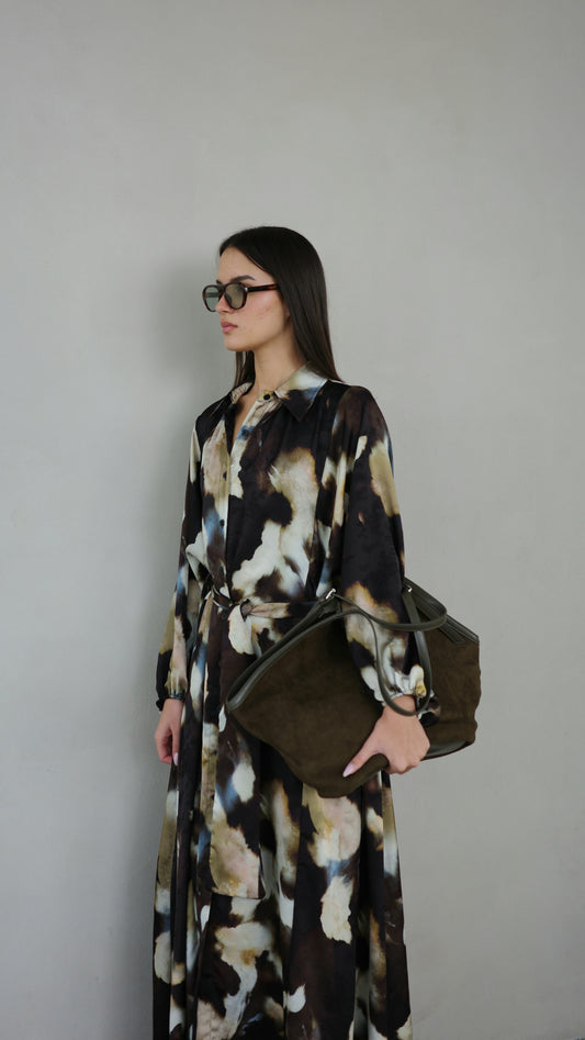 שמלת מקסי אוברסייז כפתורים ניקולה | חום/בז