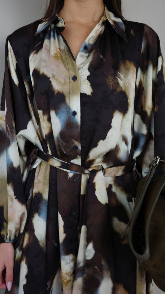 שמלת מקסי אוברסייז כפתורים ניקולה | חום/בז