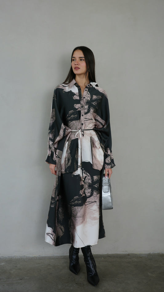 שמלת מקסי אוברסייז עטלף הילטון | שחור/בז