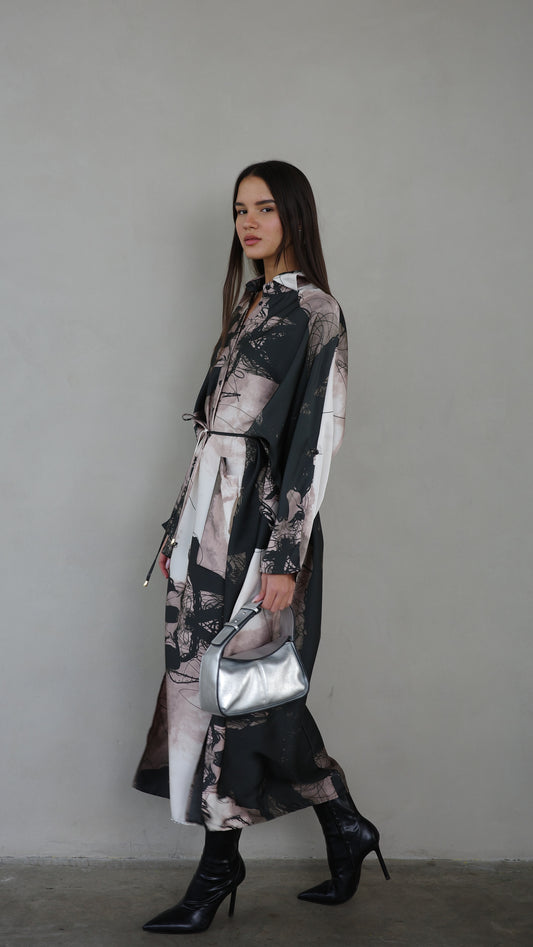 שמלת מקסי אוברסייז עטלף הילטון | שחור/בז