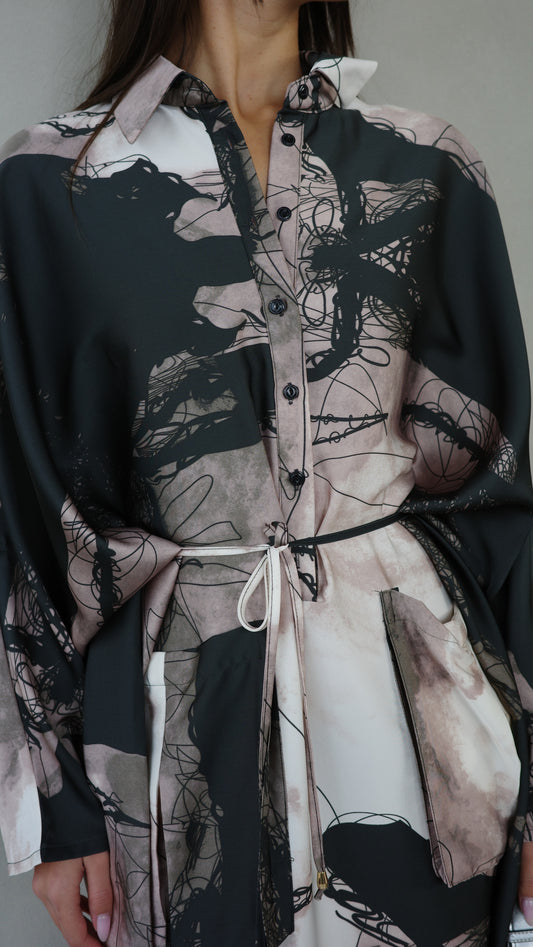 שמלת מקסי אוברסייז עטלף הילטון | שחור/בז