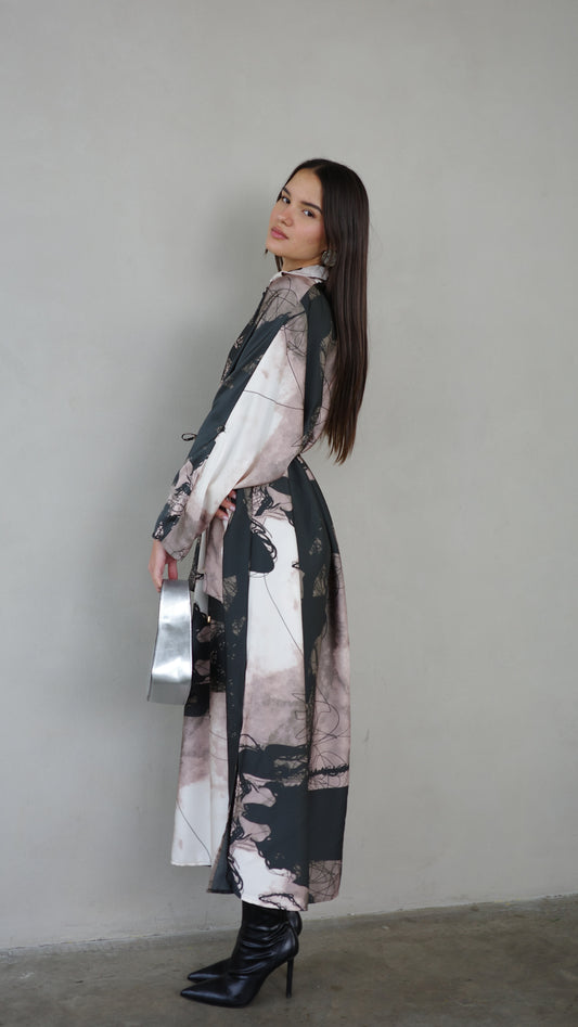 שמלת מקסי אוברסייז עטלף הילטון | שחור/בז