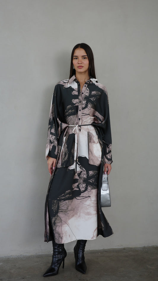 שמלת מקסי אוברסייז עטלף הילטון | שחור/בז