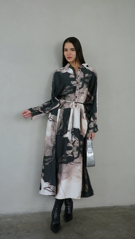 שמלת מקסי אוברסייז עטלף הילטון | שחור/בז