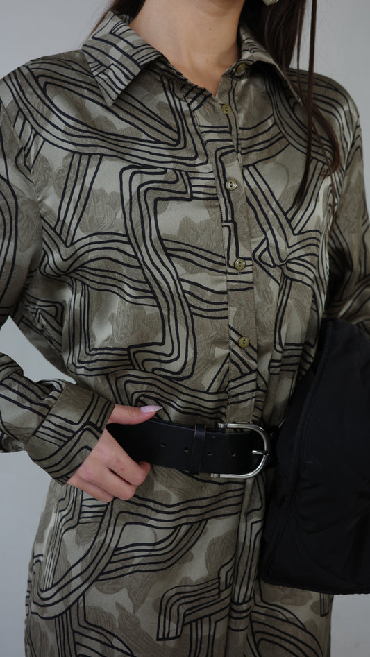 שמלת מקסי גלביה קלאסי מישל | חום/ירוק