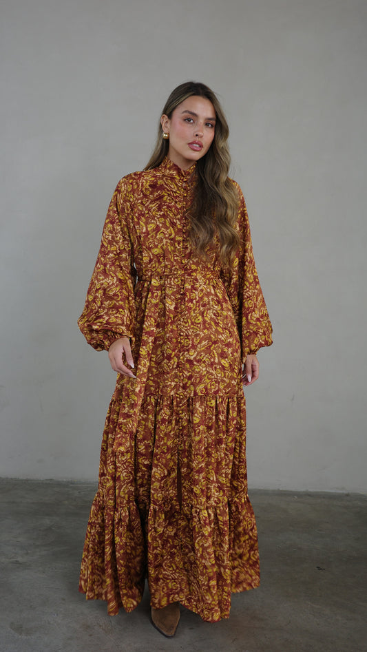 שמלת מקסי קלוש קומות איוונקה | חום