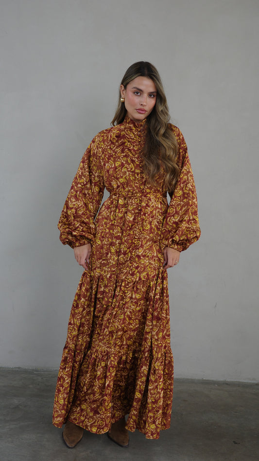 שמלת מקסי קלוש קומות איוונקה | חום