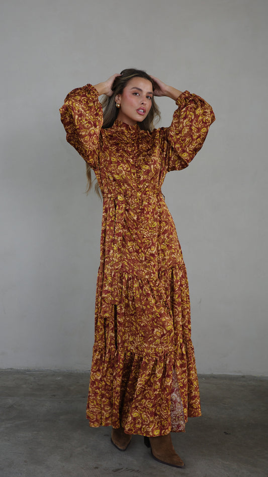 שמלת מקסי קלוש קומות איוונקה | חום