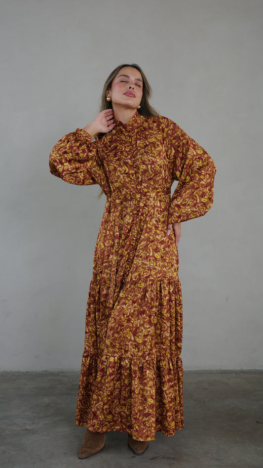 שמלת מקסי קלוש קומות איוונקה | חום