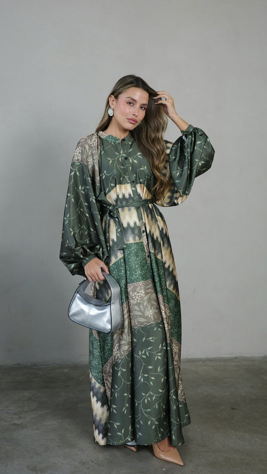 שמלת קלוש אוברסייז כפתורים איזבל | ירוק