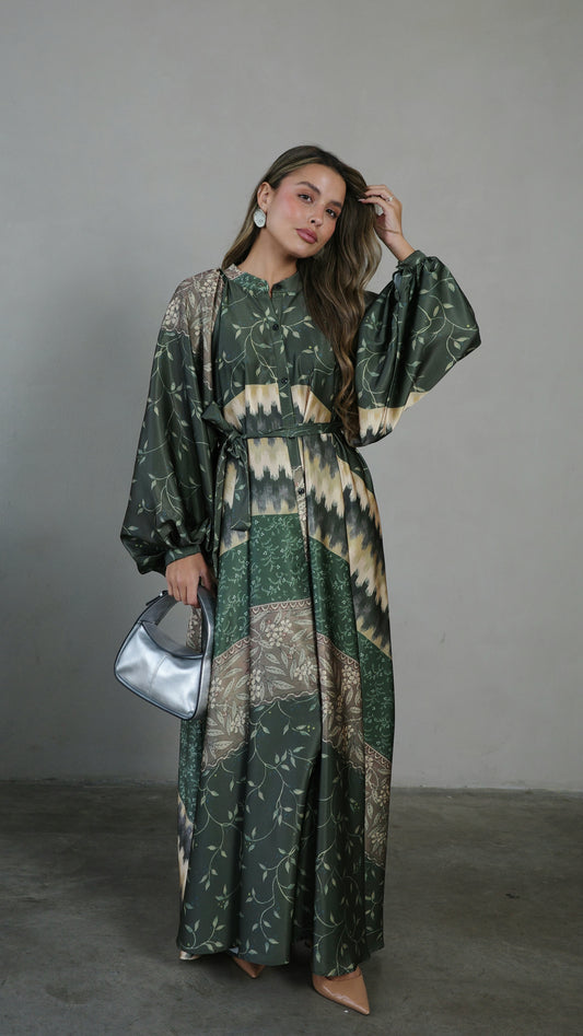 שמלת קלוש אוברסייז כפתורים איזבל | ירוק