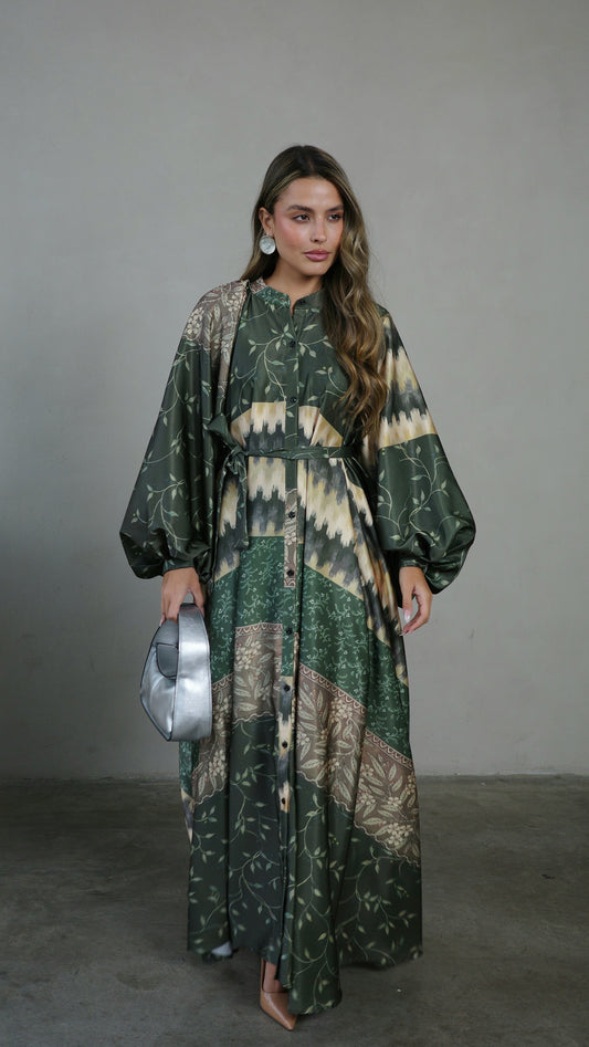 שמלת קלוש אוברסייז כפתורים איזבל | ירוק