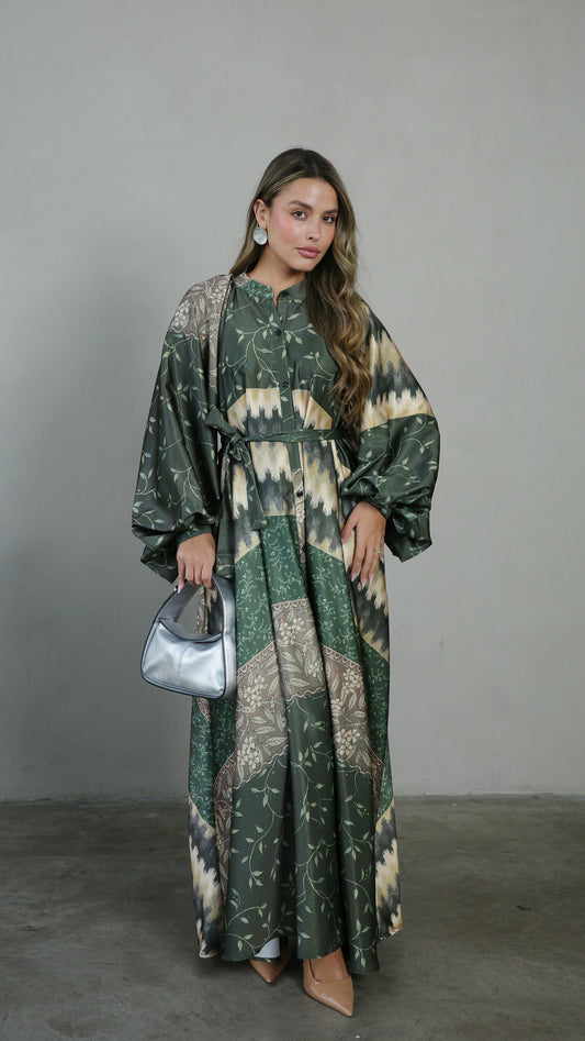 שמלת קלוש אוברסייז כפתורים איזבל | ירוק