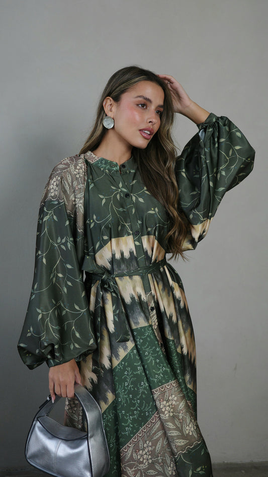 שמלת קלוש אוברסייז כפתורים איזבל | ירוק