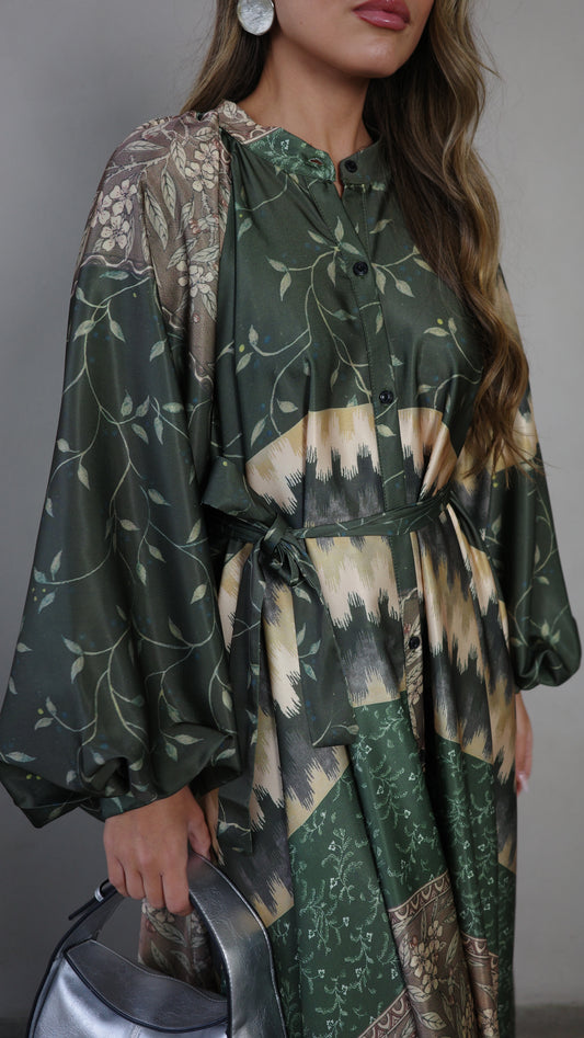 שמלת קלוש אוברסייז כפתורים איזבל | ירוק