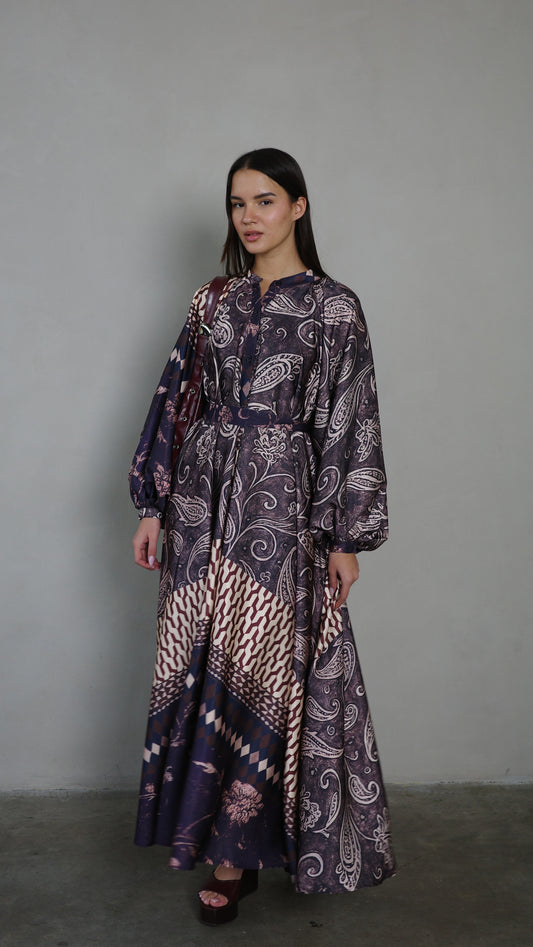 שמלת קלוש אוברסייז כפתורים סידני | חום/סגול