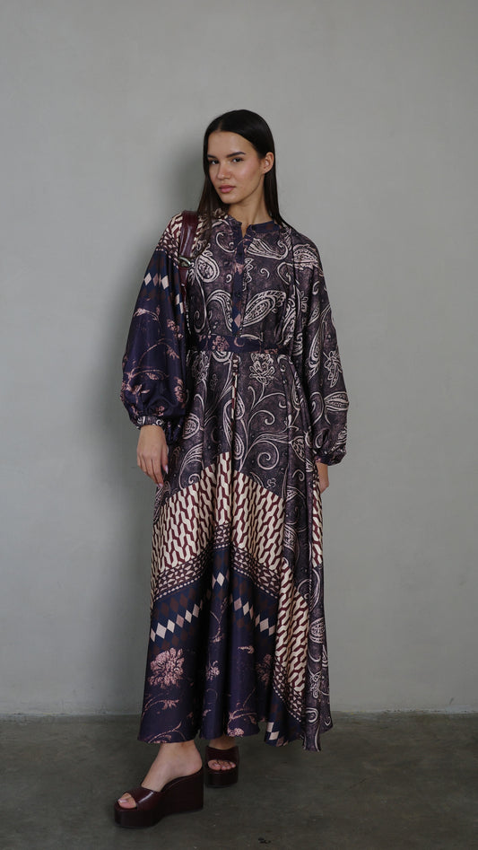 שמלת קלוש אוברסייז כפתורים סידני | חום/סגול