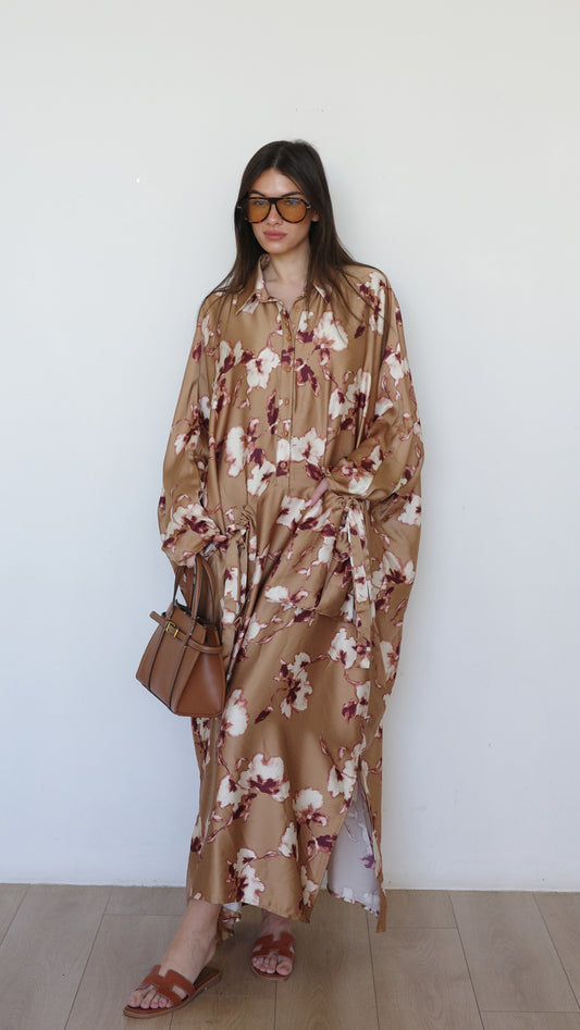 שמלת אוברסיז עטלף אמבר | קאמל