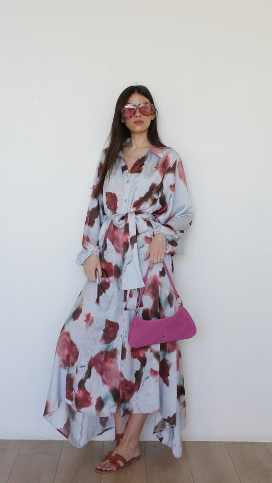 שמלת מקסי אוברסייז כפתורים ניקולה | תכלת