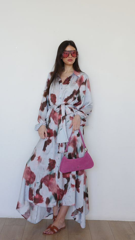 שמלת מקסי אוברסייז כפתורים ניקולה | תכלת