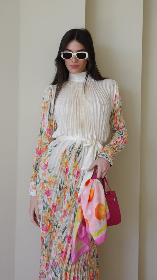 שמלת מידי פליסה קנדרה | שמנת