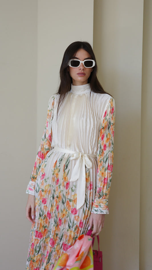 שמלת מידי פליסה קנדרה | שמנת