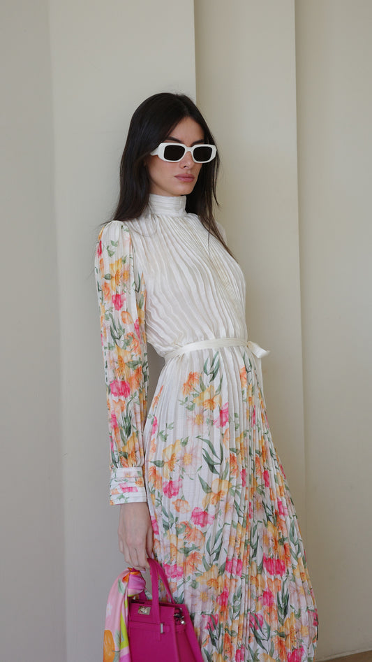 שמלת מידי פליסה קנדרה | שמנת